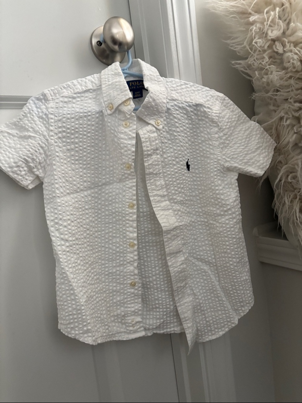 Polo by Ralph Lauren White Short-Sleeve Seersucker Button-Down Shirt